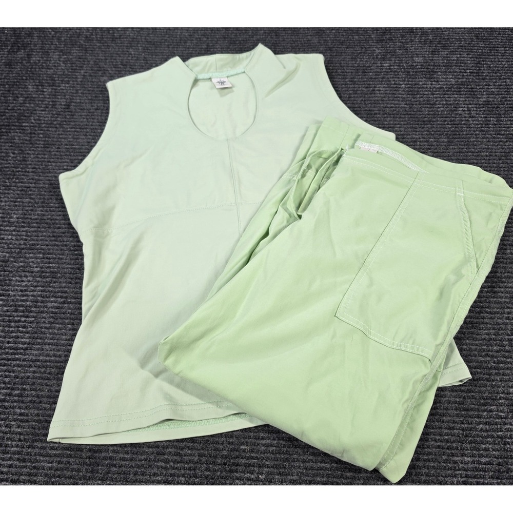 Prana 2PC Cropped Pants & Top Womens XL Green Excellent Drawstring Capri Yoga